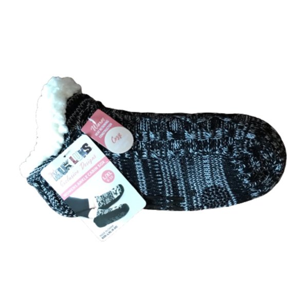 Muk Luks Accessories - Muk Luks Ankle Cabin Sox Slipper Socks, Faux Sherpa Fur Lining Size L/XL (8-10)